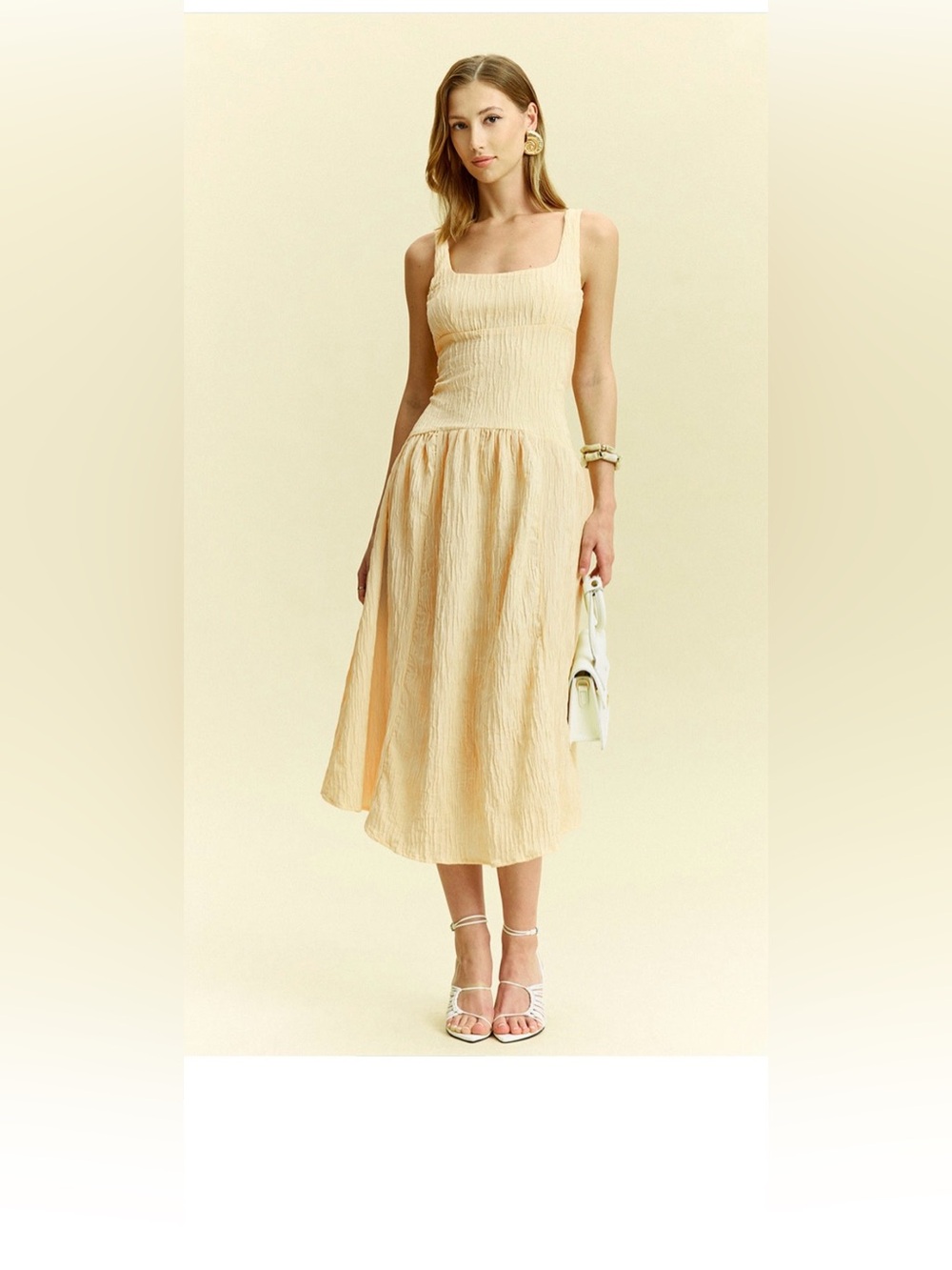 Textured Sleeveless Yellow Midi Dress